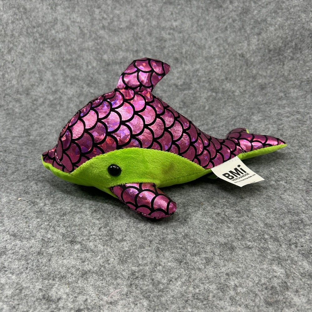 BMI Unisex Mermaid Scale Dolphin Plush Small Pink Green Metallic Foil
